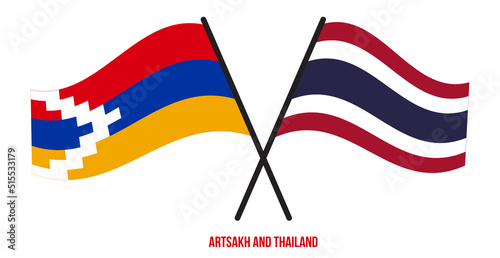 Artsakh and Thailand Flags Crossed And Waving Flat Style. Official Proportion. Correct Colors.