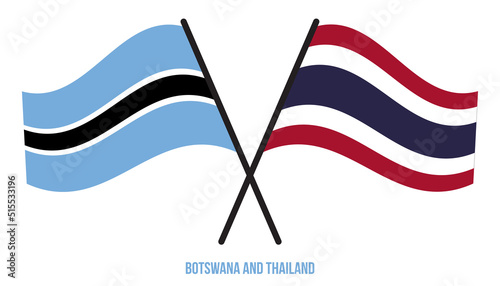 Botswana and Thailand Flags Crossed And Waving Flat Style. Official Proportion. Correct Colors.