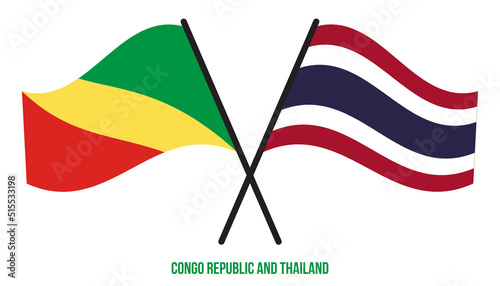 Congo Republic and Thailand Flags Crossed And Waving Flat Style. Official Proportion. Correct Colors