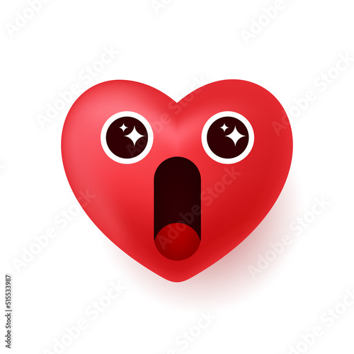 Cute happy heart character for Valentine's Day illustrations. Realistic heart emoji feeling of exited