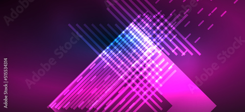 Background wallpaper neon glowing lines and geometric shapes. Dark wallpaper for concept of AI technology, blockchain, communication, 5G, science, business and technology
