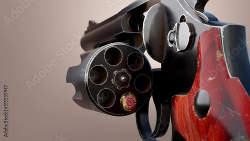 Revolver And Bullet Ready For Russian Roulette, Animation.Full HD 1920×1080. 11 Second Long.