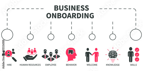 Business onboarding  Vector Illustration concept. Banner with icons and keywords . Business onboarding symbol vector elements for infographic web