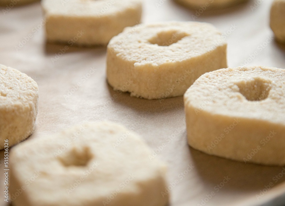 Dough for making donuts. Close-up blank for baking. Dough for making donuts. Close-up blank for baking.