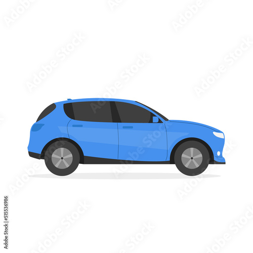 Blue car flat style illustration isolated on white background