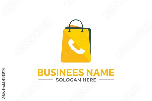 online shopping with call shopping logo.or E-commerce logo vector design illustration photo