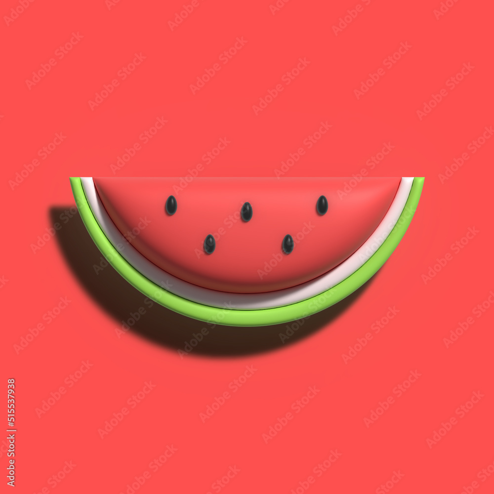 Cute soft cartoon style watermelon slice 3D rendering icon, illustration for food and nature design. 3D watermelon. Cute soft cartoon style watermelon slice 3D rendering icon, illustration for food and nature design. 3D watermelon.