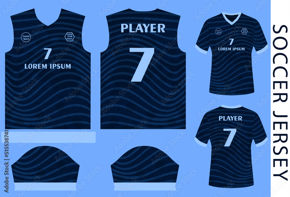soccer jersey design template with mockup and pattern Stock Vector