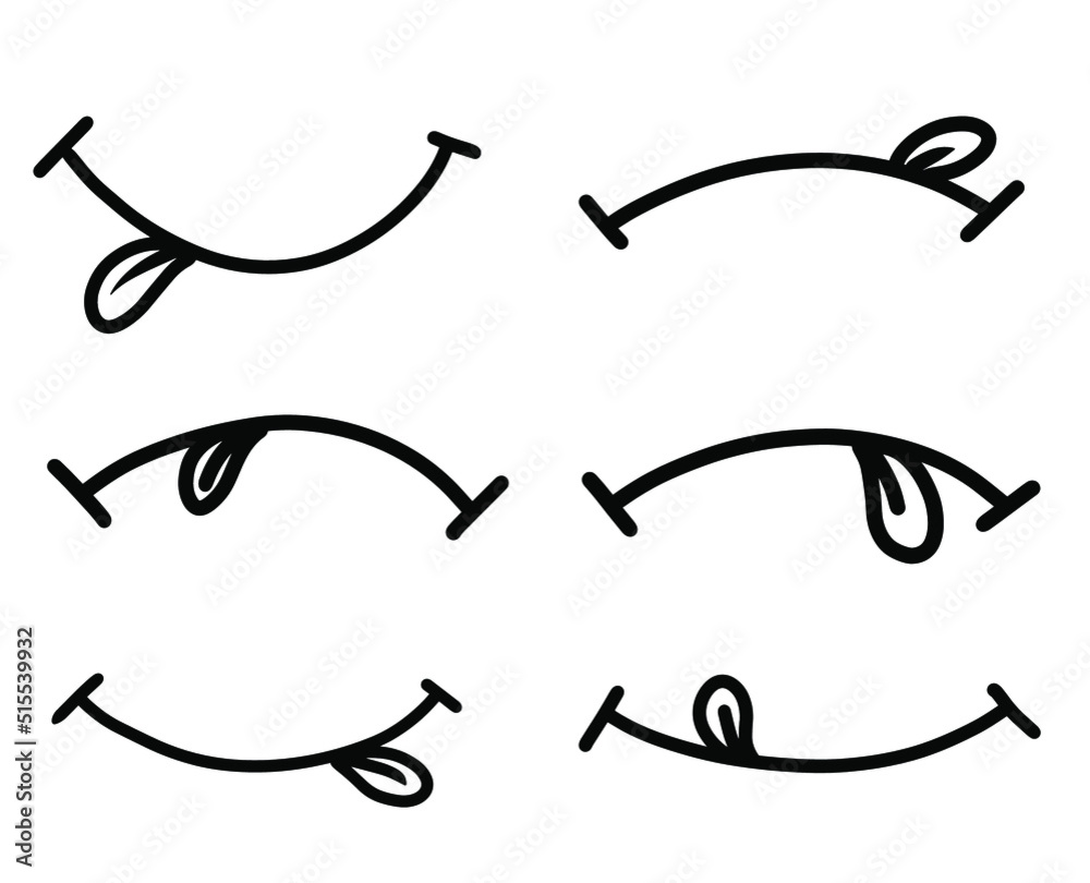 Hand drawn black and white smile emotions with a tongue scribble doodle collection set isolated on white background. Hand drawn black and white smile emotions with a tongue scribble doodle collection set isolated on white background.