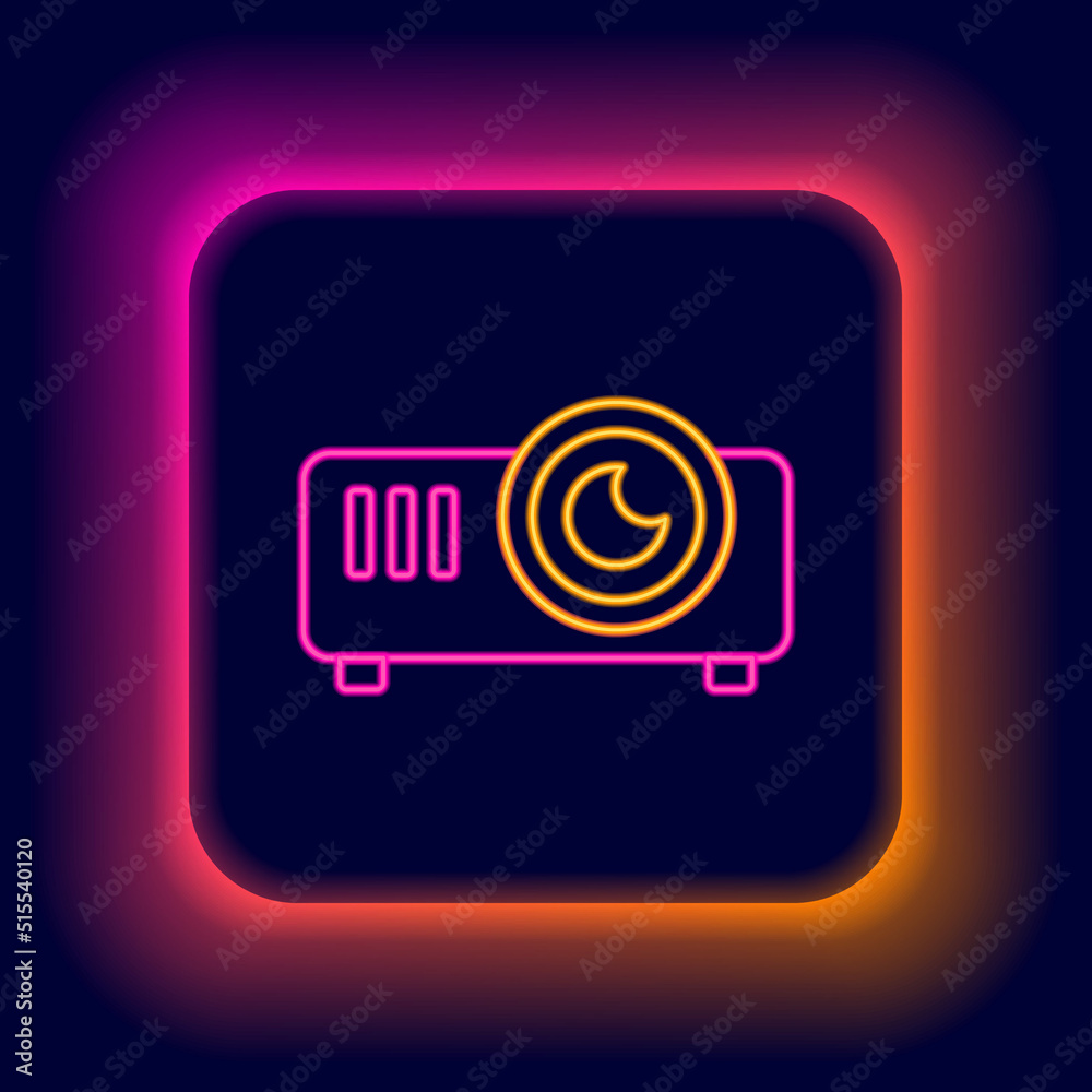 Glowing neon line Presentation, movie, film, media projector icon isolated on black background. Colorful outline concept. Vector Glowing neon line Presentation, movie, film, media projector icon isolated on black background. Colorful outline concept. Vector
