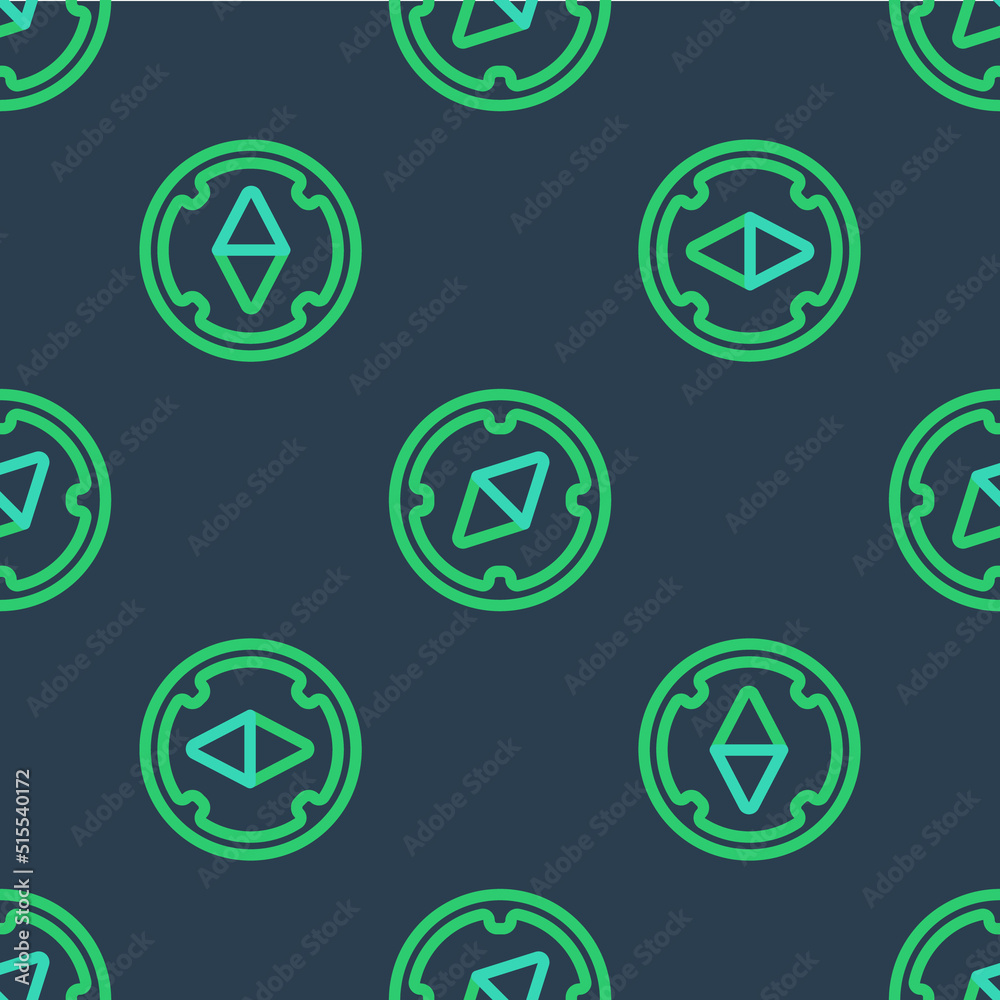 Line Compass icon isolated seamless pattern on blue background. Windrose navigation symbol. Wind rose sign. Vector