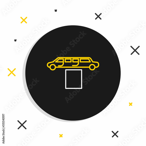 Line Luxury limousine car and carpet icon isolated on white background. For world premiere celebrities and guests poster. Colorful outline concept. Vector