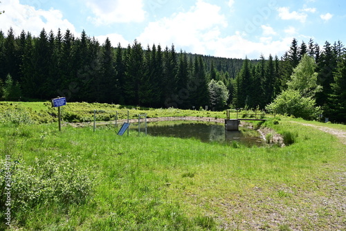 Retensionsbecken Zbiornik retencyjny, Wasserrückhaltung Trinkwasser bei Karpacz, Polen