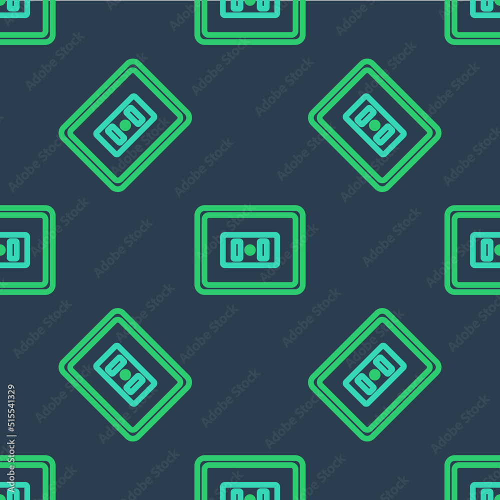 Line Electrical outlet icon isolated seamless pattern on blue background. Power socket. Rosette symbol. Vector