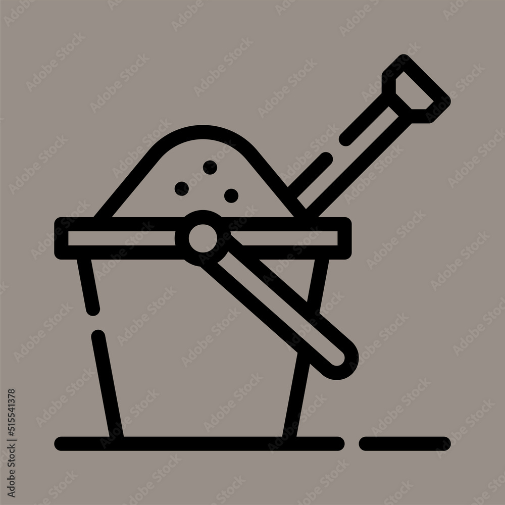 Icon, logo, vector illustration of a sand bucket isolated on gray background. suitable for children, toys, beaches, patterns and logos. Icon, logo, vector illustration of a sand bucket isolated on gray background. suitable for children, toys, beaches, patterns and logos.