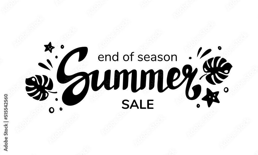 Summer end voucher lettering, logotype, print, label. Summer sales