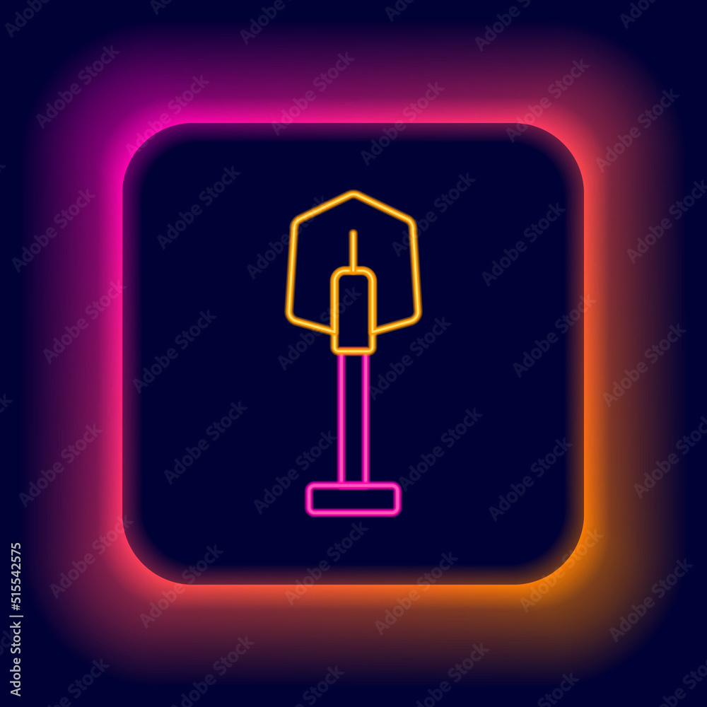 Glowing neon line Fire shovel icon isolated on black background. Fire protection equipment. Equipment for firefighter. Colorful outline concept. Vector Glowing neon line Fire shovel icon isolated on black background. Fire protection equipment. Equipment for firefighter. Colorful outline concept. Vector