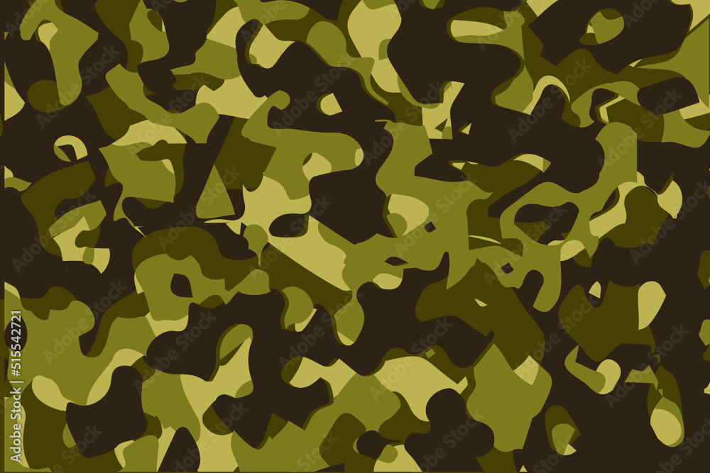 Fototapeta premium Camouflage seamless pattern background. Horizontal seamless banner. Classic clothing style masking camo repeat print. Green brown black olive colors forest texture. Design element. Vector