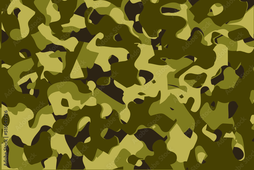 Fototapeta premium Camouflage seamless pattern background. Horizontal seamless banner. Classic clothing style masking camo repeat print. Green brown black olive colors forest texture. Design element. Vector