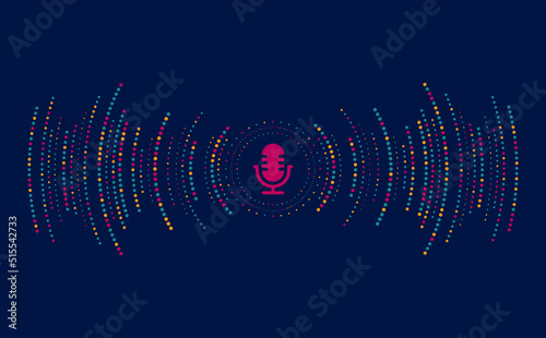 Podcast concept. Microphone with voice recording wave. Future technology