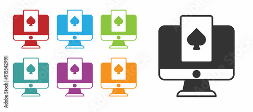 Black Online poker table game icon isolated on white background. Online casino. Set icons colorful. Vector