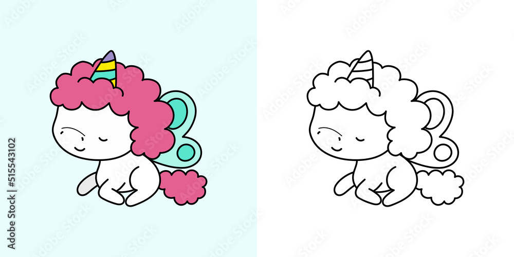 Clipart Unicorn Multicolored and Black and White. Cute Clip Art Unicorn ...
