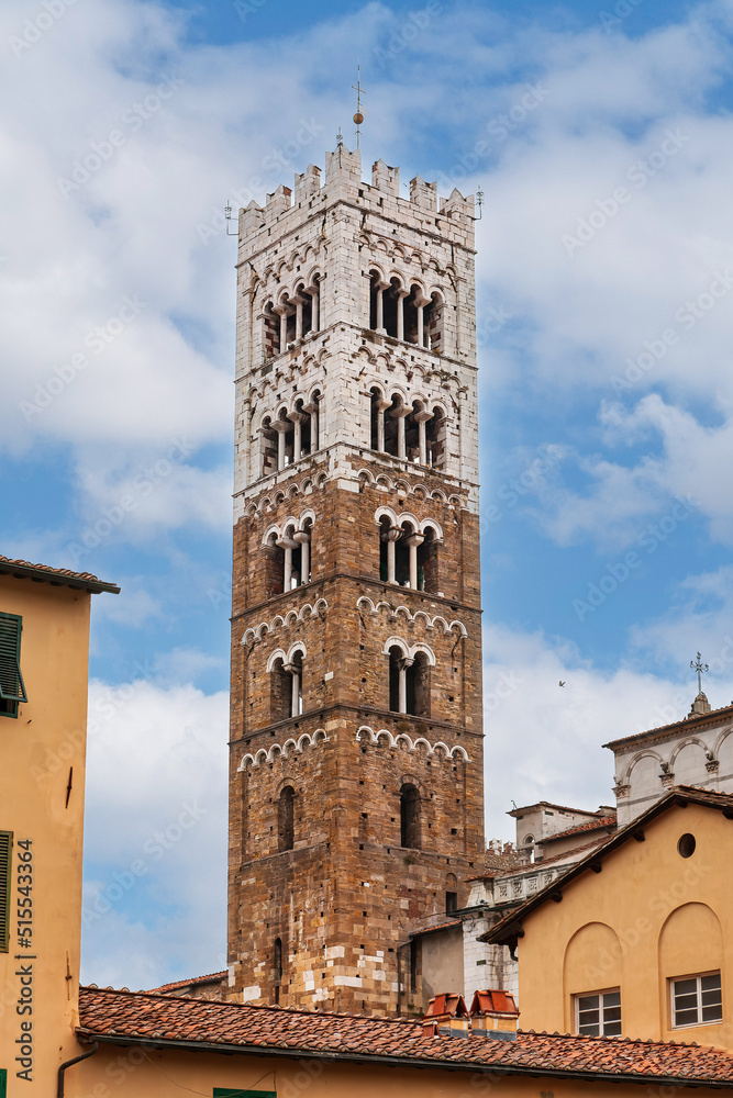 Bell tower of San Michele in Foro, a church in Lucca, Italy