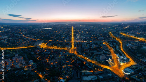 Aerial drone panoramic view of Chisinau at sunset, Moldova photo