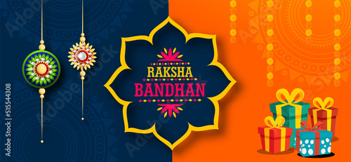 Rakhi Festival Background Design with Creative Rakhi Illustration, Indian festival Raksha Bandhan Vector Illustration with hindi text 'raksha bandhan'