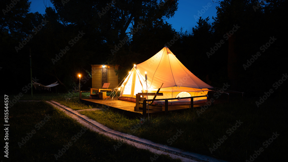 Tent at glamping, dusk Tent at glamping, dusk