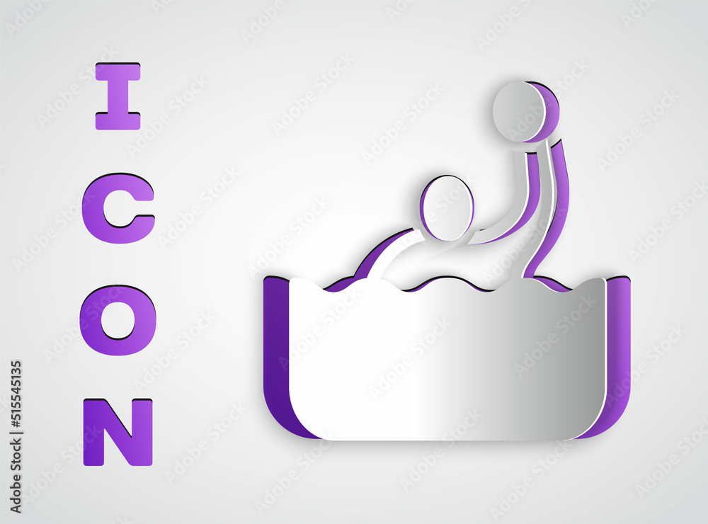 Obraz premium Paper cut Water polo icon isolated on grey background. Paper art style. Vector