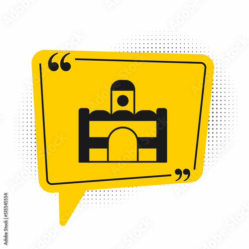 Black Egyptian house icon isolated on white background. Yellow speech bubble symbol. Vector