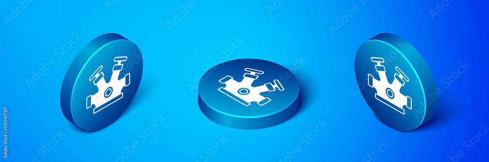 Isometric Fire hydrant icon isolated on blue background. Blue circle button. Vector Isometric Fire hydrant icon isolated on blue background. Blue circle button. Vector
