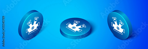 Isometric Fire hydrant icon isolated on blue background. Blue circle button. Vector