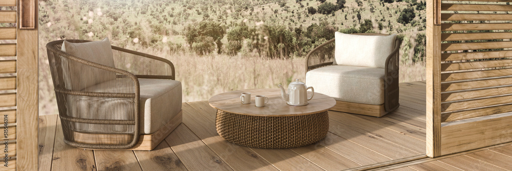 Modern interior design outdoor terrace with furniture. Modern interior design outdoor terrace with furniture.