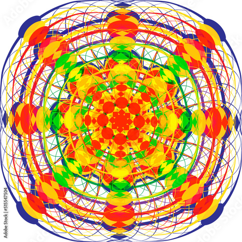  Isolated bright web. Rainbow flower. Doodle drawing. Alpona design. Template for congratulations and presentations. Decorative element.