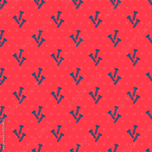 Blue line Metallic nails icon isolated seamless pattern on red background. Vector