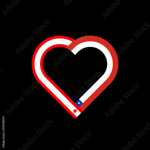 unity concept. heart ribbon icon of canada and chile flags. vector illustration isolated on black background