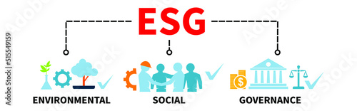 ESG Banner Web Vector Illustration Sustainable and Ethical Business Concept for Environmental Social Governance with icon