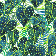 Keuken achterwand Planten patronen Exotisch jungle gebladerte aquarel patroon  © AineGing