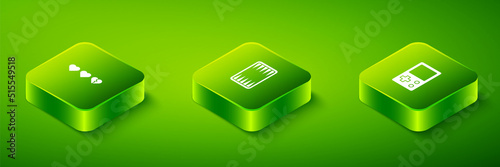 Set Isometric Backgammon board, Tetris and Hearts for game icon. Vector
