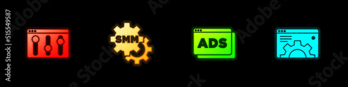 Set Browser setting, Social media marketing, Advertising and icon. Vector