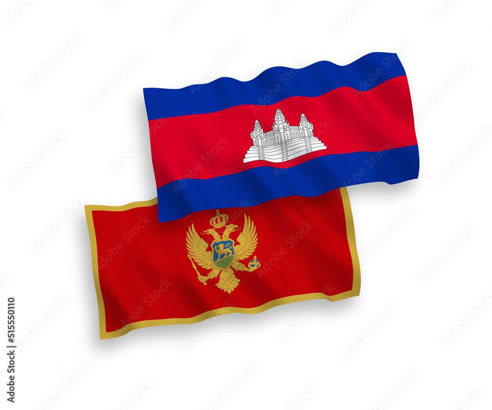 Flags of Kingdom of Cambodia and Montenegro on a white background