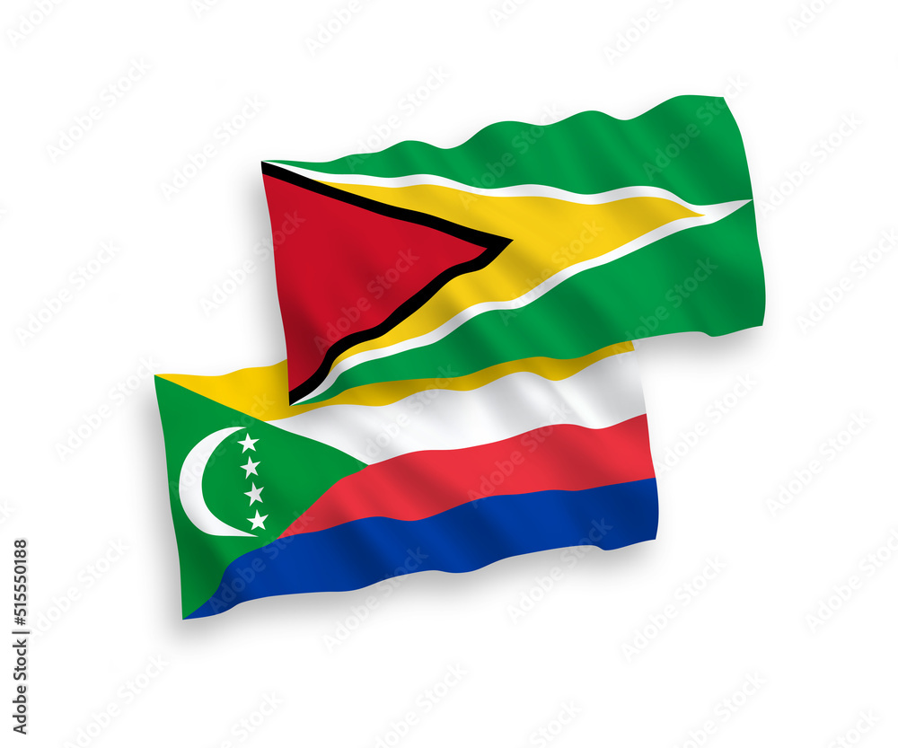 Obraz premium Flags of Union of the Comoros and Co-operative Republic of Guyana on a white background