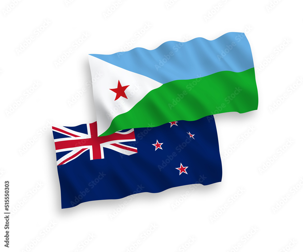 Flags of New Zealand and Republic of Djibouti on a white background