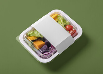 Takeaway food container box mockup with vegetable and fruit, copy space for your logo or graphic design