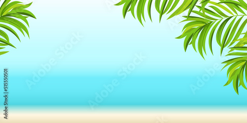 Fototapeta Naklejka Na Ścianę i Meble -  Summer sea background with beach and palm trees
