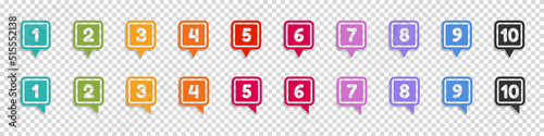 Button Map Pointer Set With Number Bullet Point From 1 To 10 - Vector Illustration Isolated On Transparent Background