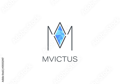 Elegant Letter M with Diamond line art, gold Jewelry Logo, elegant golden M logo .vector