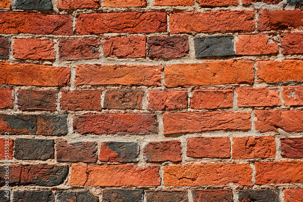 Fototapeta premium The texture of the red brick wall in high resolution. Close-up with copy space. Idea for advertising, banner or product article